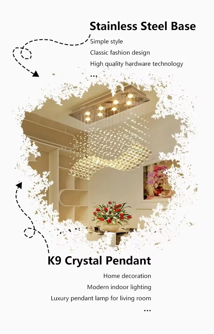 High Quality Luxury Lighting Rectangular Dining Table K9 Crystal Raindrop Luminairesuspen Modern Maison Chandelier Pendant