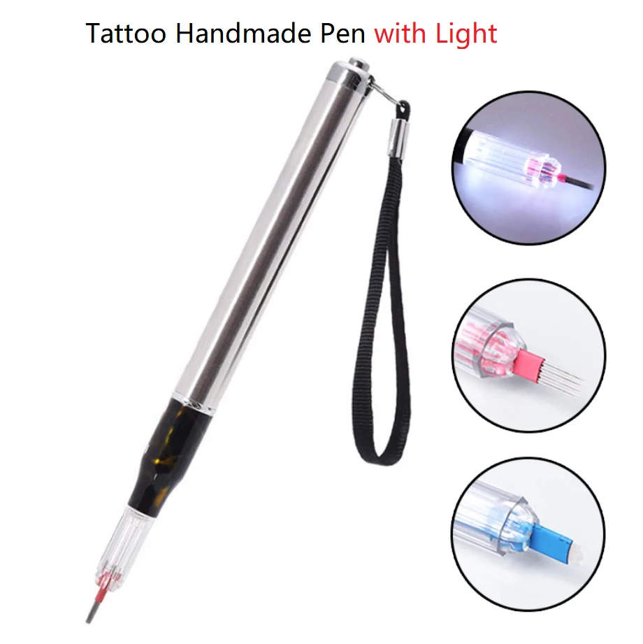 Брови татуировки ручной ручка с светодио дный светильник многофункциональная ручка для вышивки большим открытием туман круглые иглы отбеливания губ светящиеся ручки