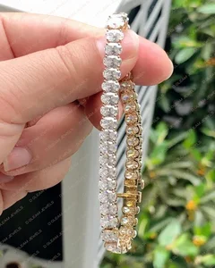 Daily Wear 14K Yellow Solid Gold Lab Grown VVS Oval Cut Diamond Tennis Bracelet Fine Chain Link Bracelets for Women's