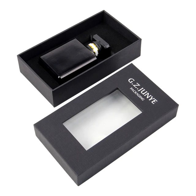 customized small luxury paper perfume box design making custom small black cardboard box with clear window