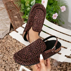 Fashion Leopard Print Haken Sandals for Women's Summer Casual Flat Sandals for Ladies' Flat Shoes