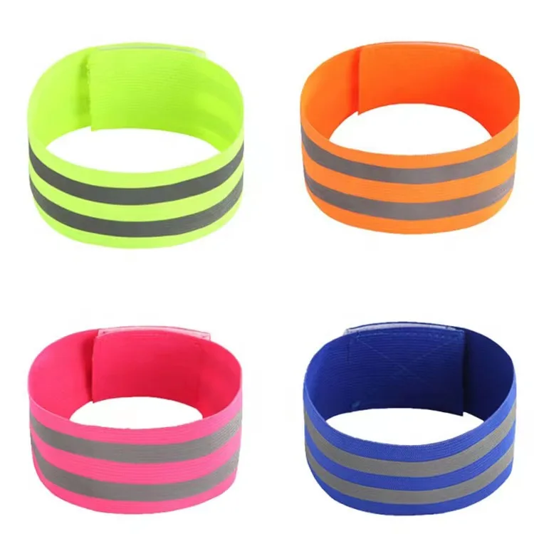 product-750-750 High Visibility Custom Elastic Fabric Wristband Reflective Armbands Band with Adjustable Hook Loop for Running Walking Cycling