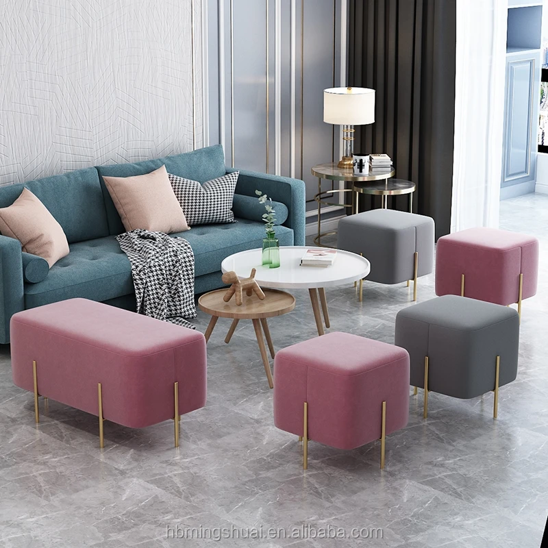 Living Room Furniture Chairs Taburete De Terciopelo square Rectangular  Footstool Bench Relax pink Velvet Shoes Changing Stool