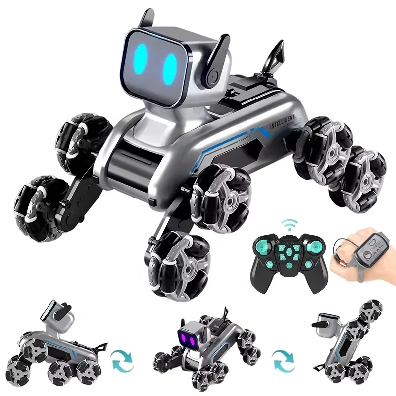 インタラクティブ8ホイールRCロボット犬おもちゃ - 2.4G手振りリモコン付き