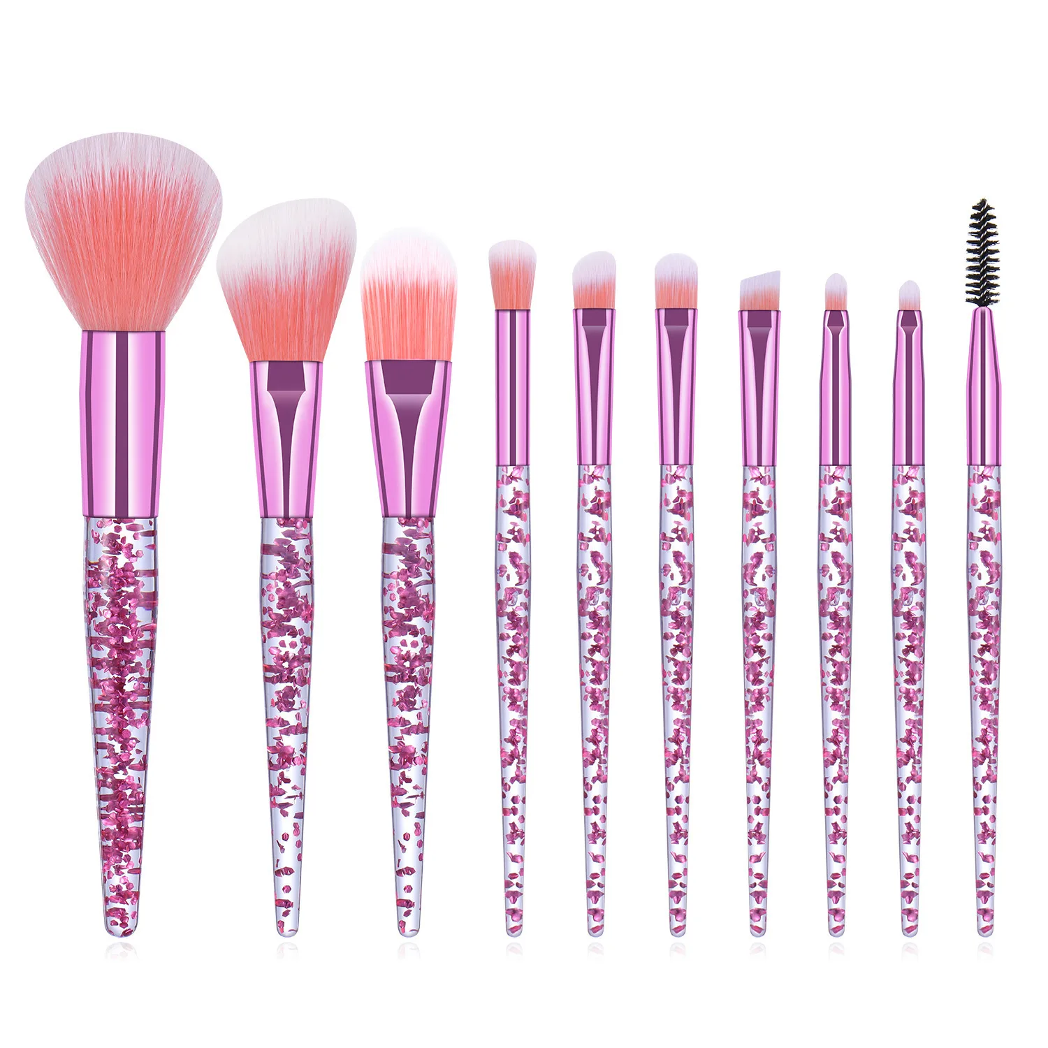 10pcs Glitter Liquid Plastic Professional Makeup Brushes with Synthetic Hair