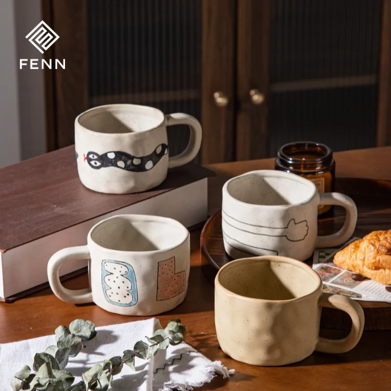 product fenn custom vintage country design wholesale handmade irregular porcelain clay cup ceramic coffee mugs pottery cup with saucer-65