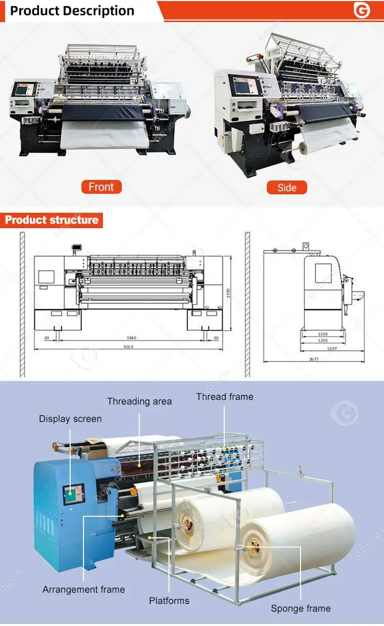 Computerized Cnc Multi Multiple Needle Computer Industry Double Needle Continue Small Quilt Machine Cpu Italy