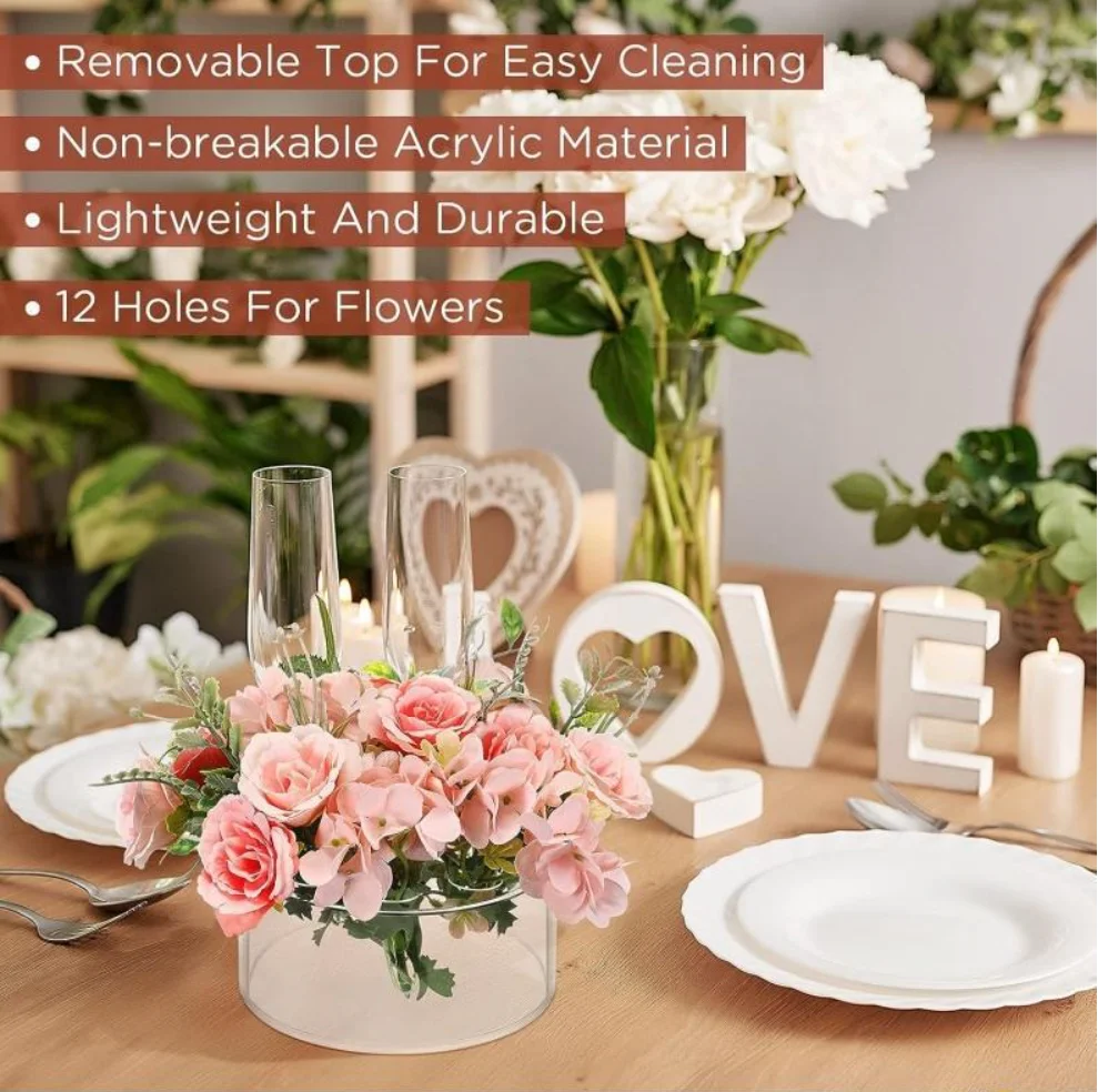 12 Holes Round Dining Table Decorations Floral Vases