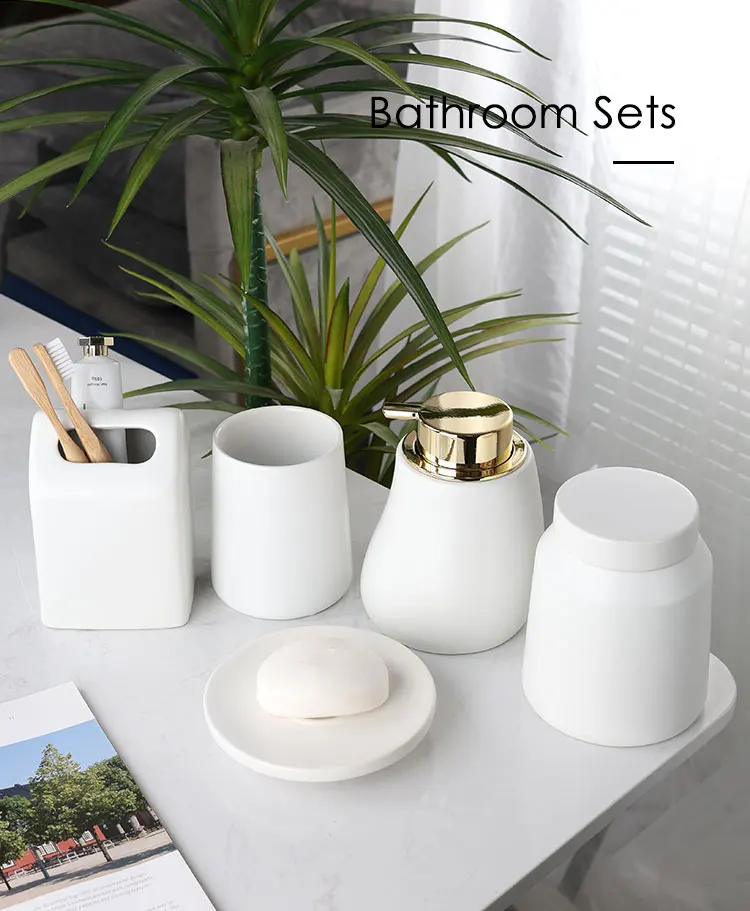Manufacturer High Quality 5 Pieces Ceramic Soap Dispenser Full Set