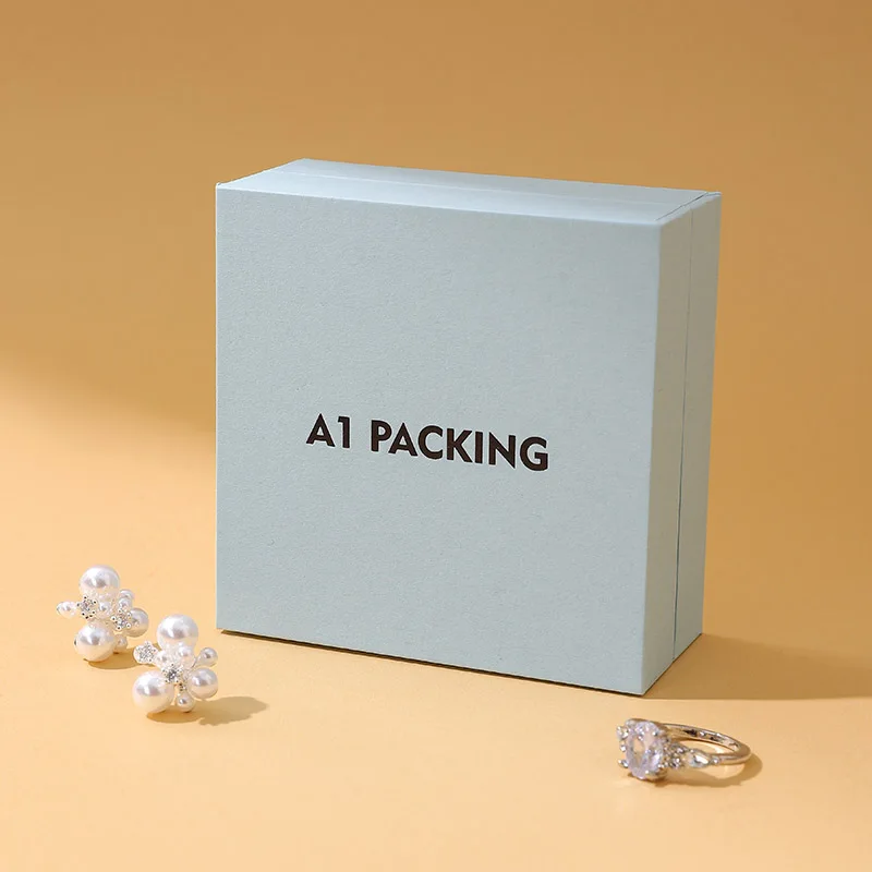 Luxury Square Flip-Top Jewelry Gift Box Set with Orange Microfiber Pouch Custom Logo Packaging for Rings and Earrings factory