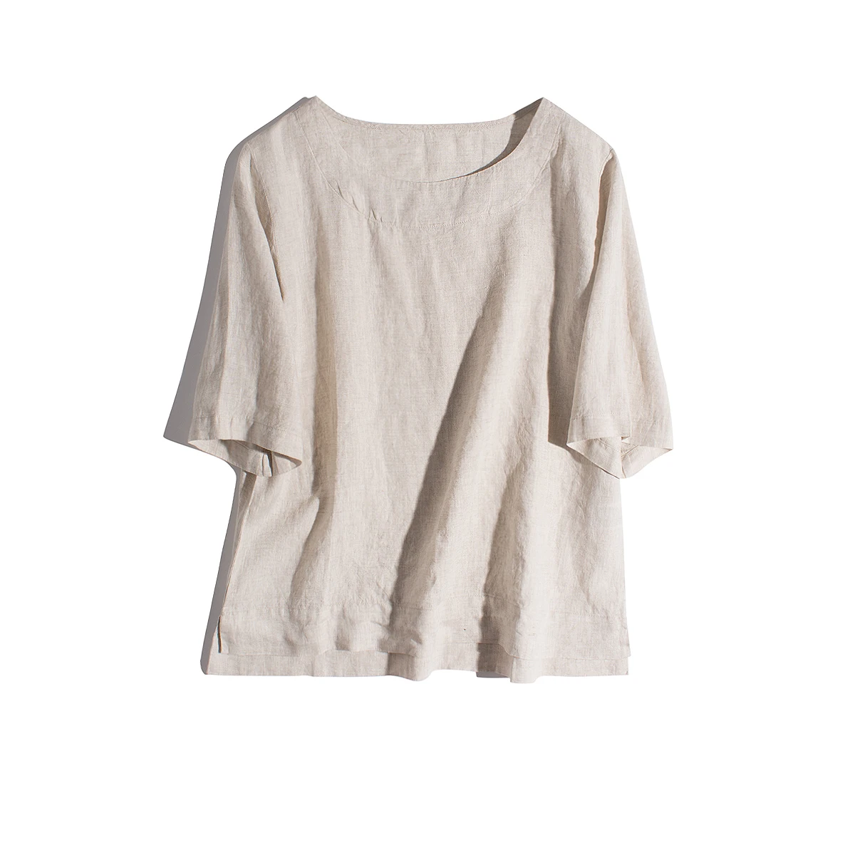 Pure Linen Flax Fabric Made Women Casual Summer Blouses Shirt Short