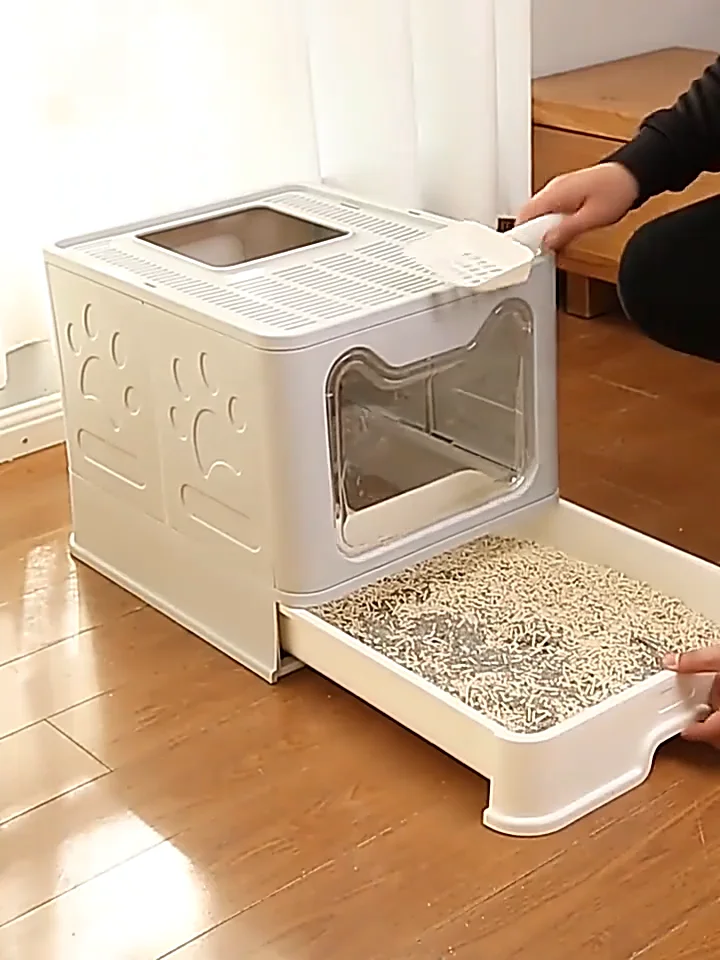 Fully Enclosed Drawer Cat Litter Box Toilet Foldable Self Cleaning Cat