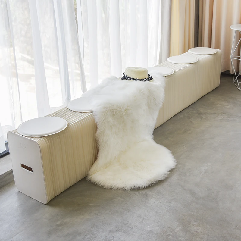 ih  折りたたみ ペーパーロングベンチ Ihpaper 42cmナチュラルアコーディオンロングチェア折りたたみ式