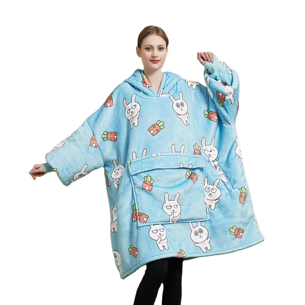 OEM Oversized Long Fleece Sweatshirt Hoodies Blanket Fluffy Luxury Print Blankets Hoodie Sherpa For Kids