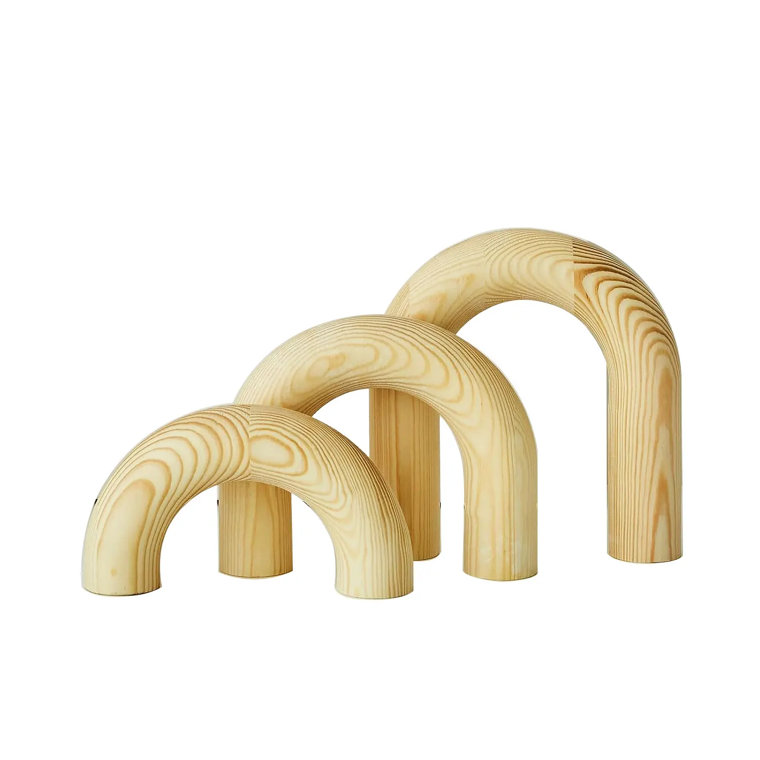 Set of 3 Modern Coffee Table Accents Wood Arch Decorative Objects Round Bookshelf for Home or Office Gift Made of Pine Wood