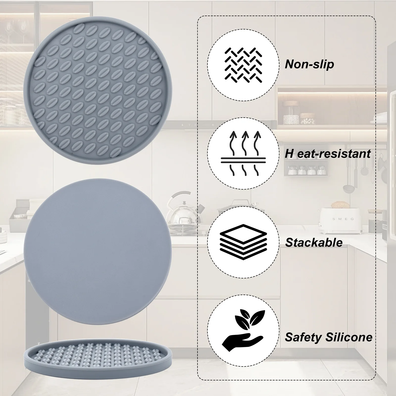 Modern Silicone Coaster Set Heat Resistant Reusable Teacup Cushion Dining Table Insulation Pad Household 10cm High-end details