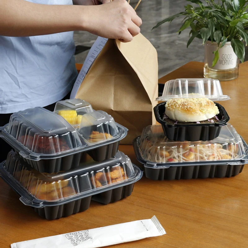 Big Size to Go Containers 10"x10" Clamshell Take Out Food Container With Hinged Lid Disposable Togo Plates Box