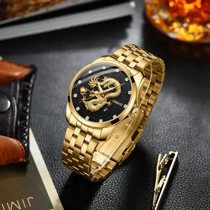 Chenxi 8220 - Top Luxury Dragon Totem Embossed Calendar Watch