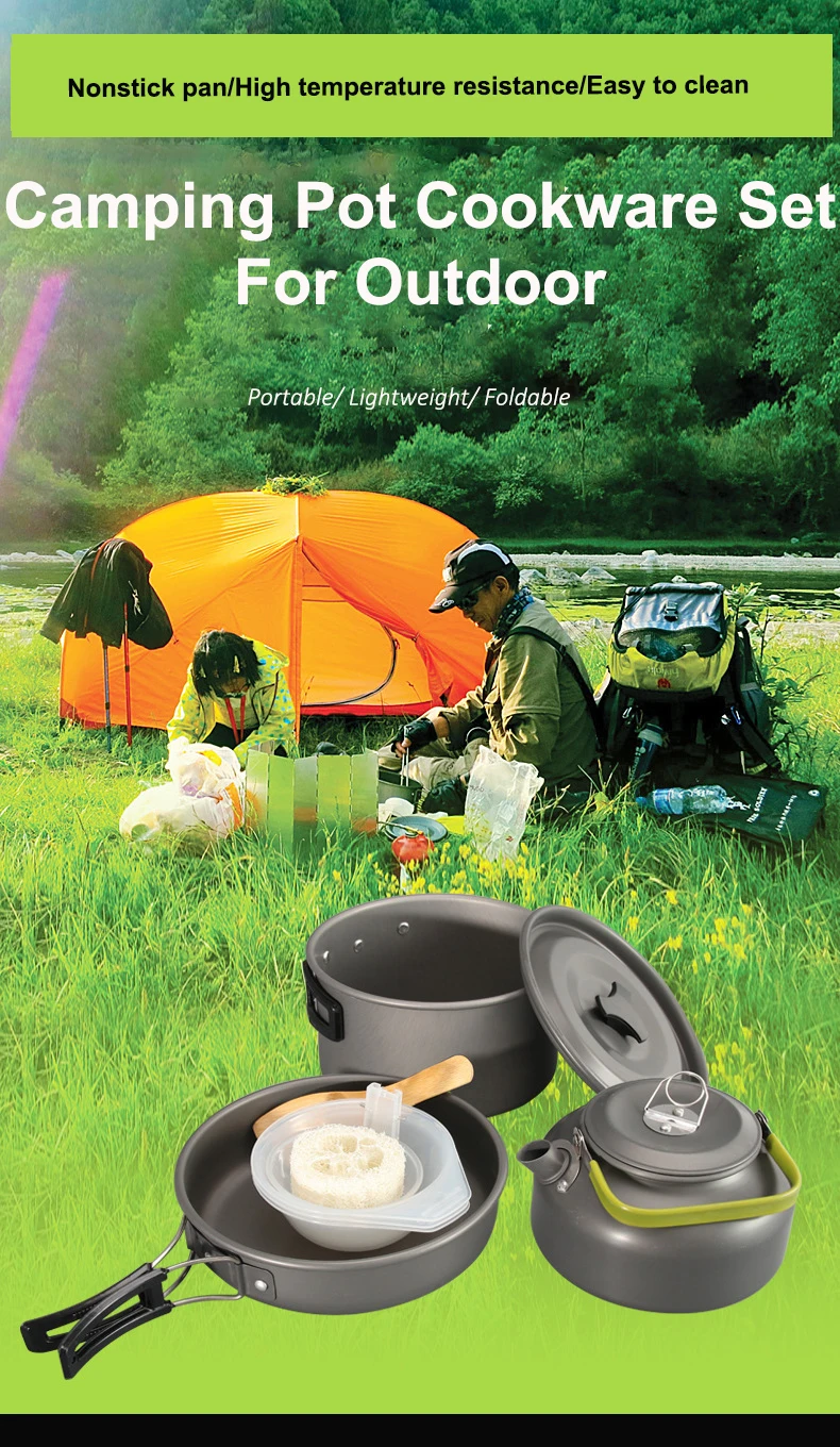 Outdoor Folding Cookware Cookware Pot Pan Set Camping Pot 23 Ppl Hardanodized Aluminum Cooking