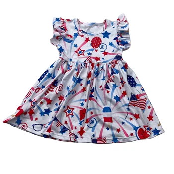 Baby Girls Summer July 4th style Flutter Sleeve Dress Children Boutique Clothes dress