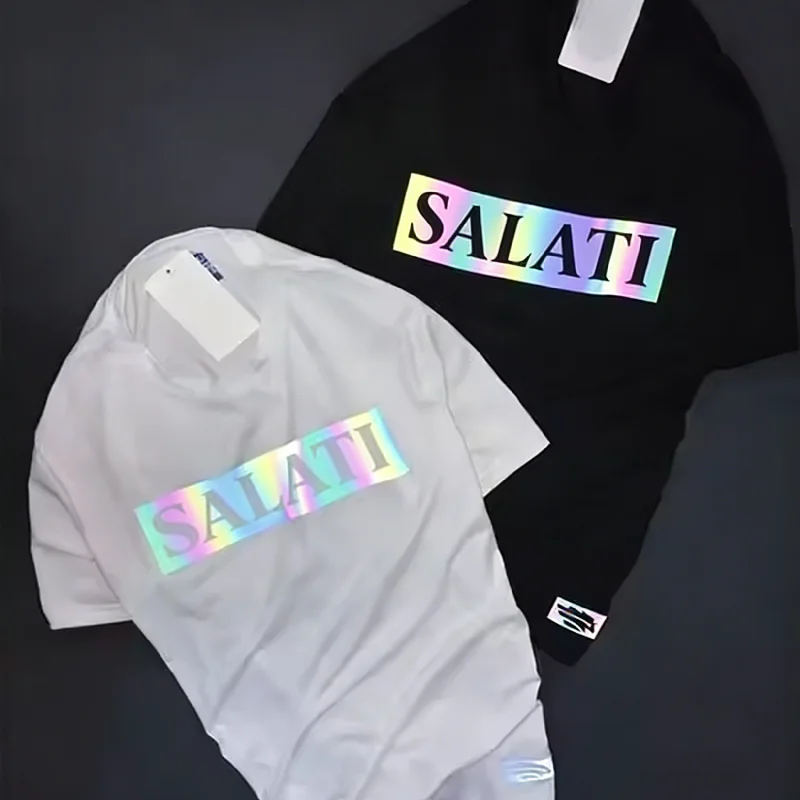 Salati Wholesale Luminous Print T-shirt Custom logo Tshirt Reflective T-shirt Oversized High Street t Shirt With Pattern