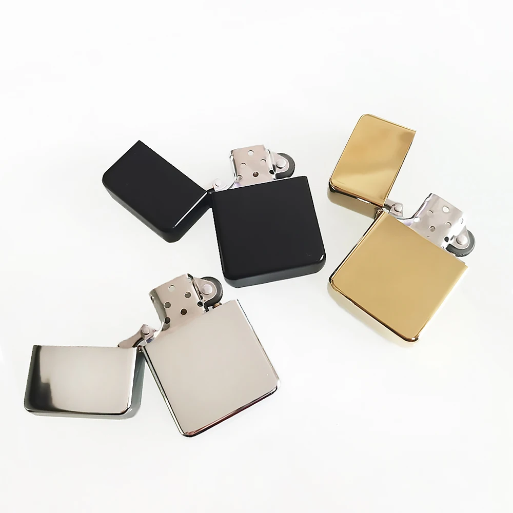Square Alloy Shell Silver Shell Lighter Custom logo Carving Windproof Flip Cover Kerosene Torch Lighter