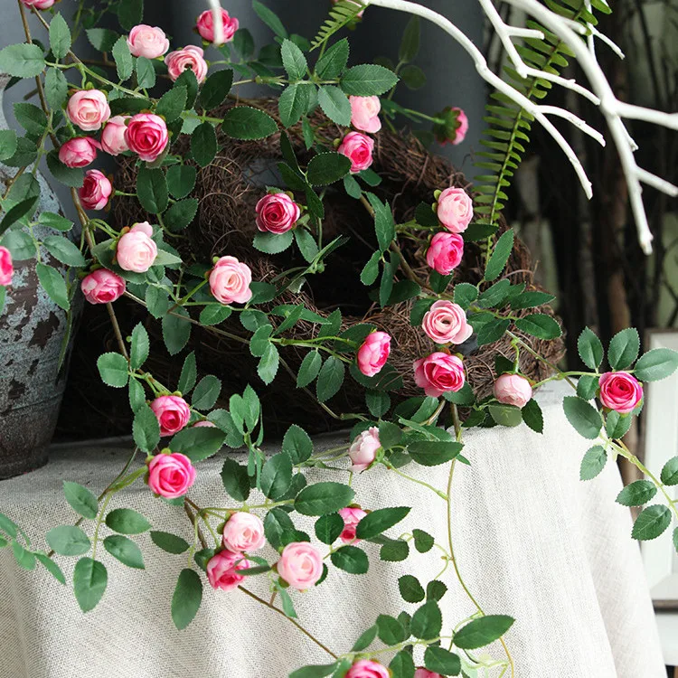 Mini Hanging Roses A-815 Artificial Rose Mini Flower Hanging Rose Vine Flowers Plants Silk ...