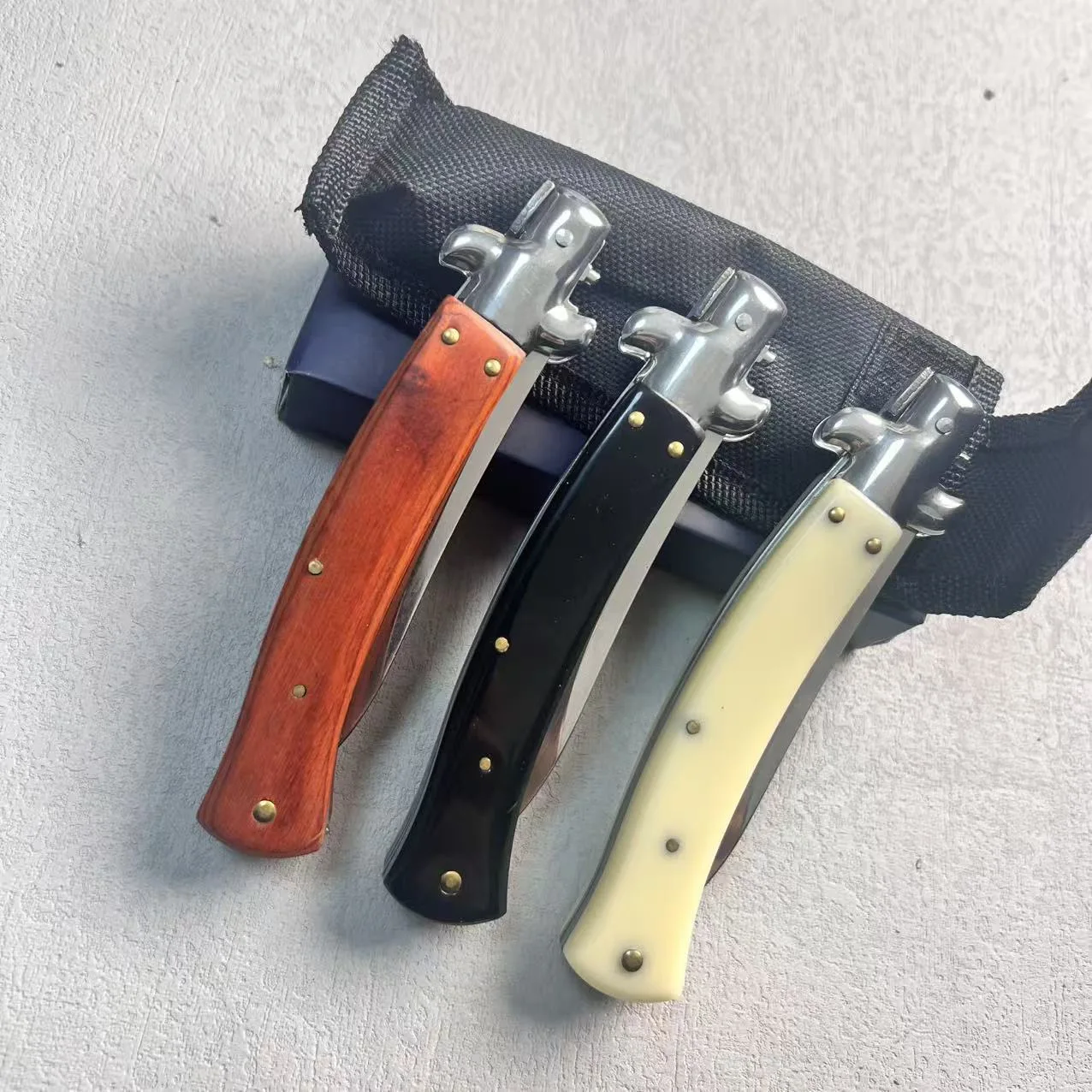 Italian Style Mafia AKC Push Button EDC Pocket Folding Knife Wood Handle Outdoor Utility Tactical Hiking Jungle Camping OEM - detail 3