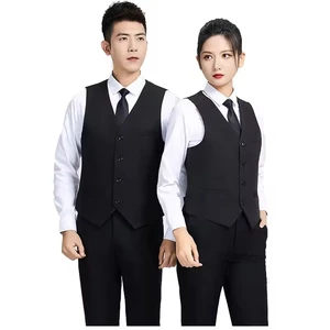 Unisex Button Vest for Waitress Supermarket Clerk Hotel Attendant Work Formal Suit Vest Custom Logo Wholesale Autumn Outer Wear