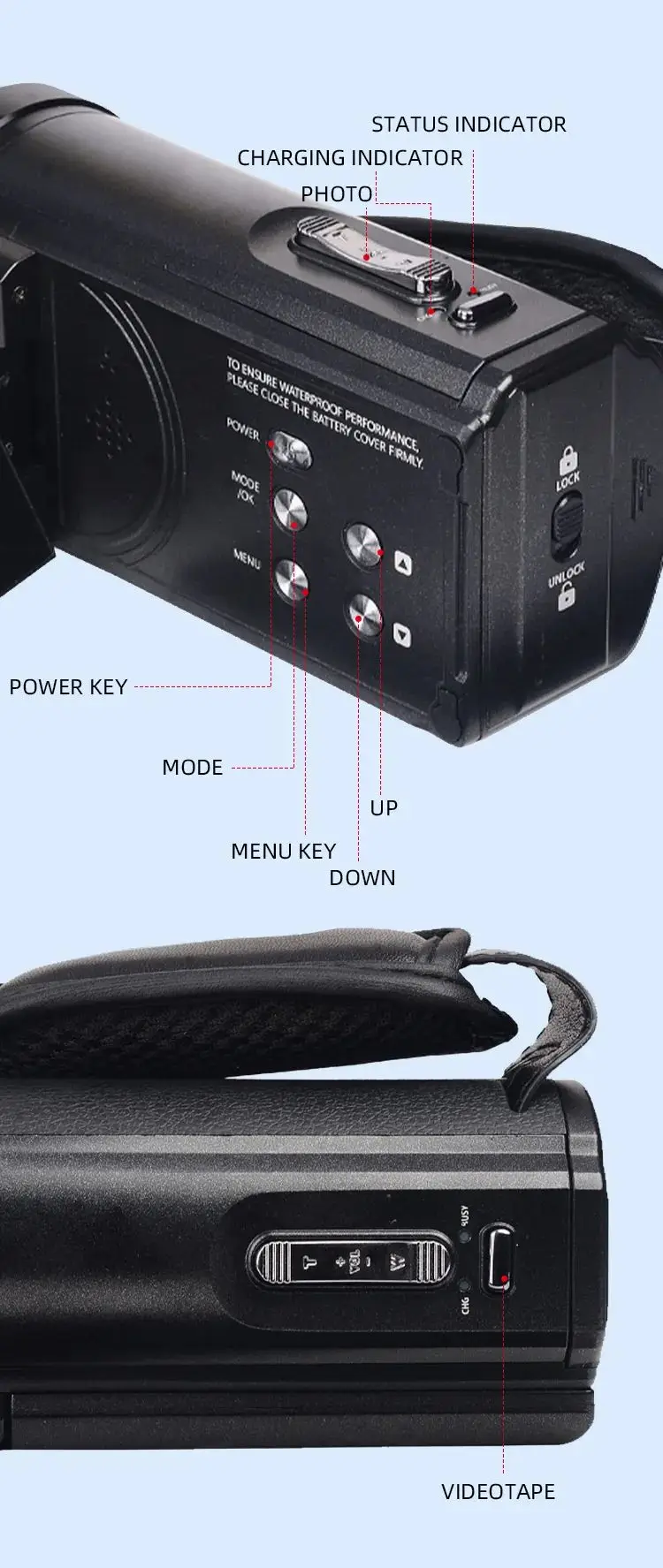 4k Action Camera HD Waterproof 56MP CMOS 4K 30fps Sports Underwater Camcorder