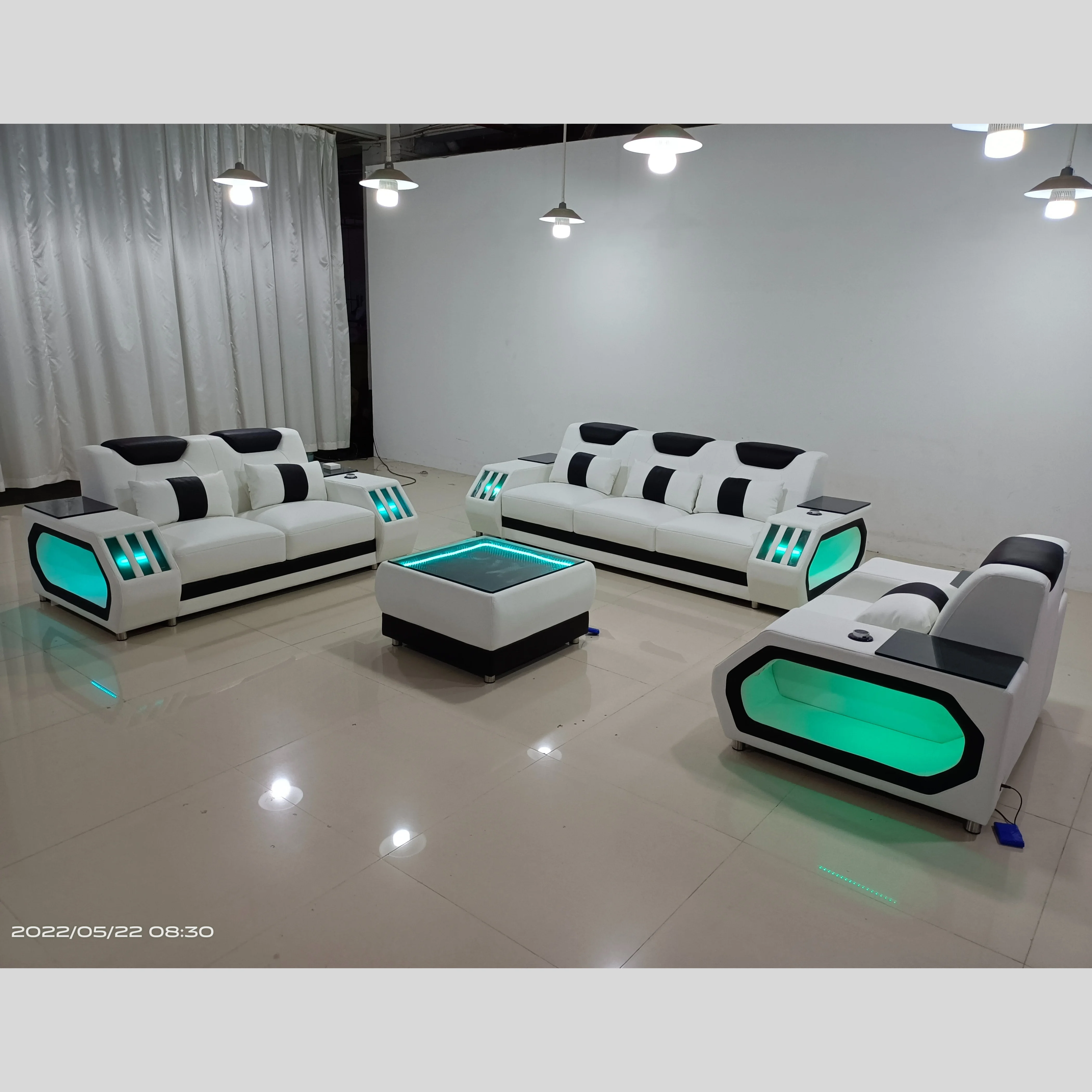 LED Light Smart Sofa Modern Living Room Luxury Furniture Multifunctional Electric Leather Sofa
