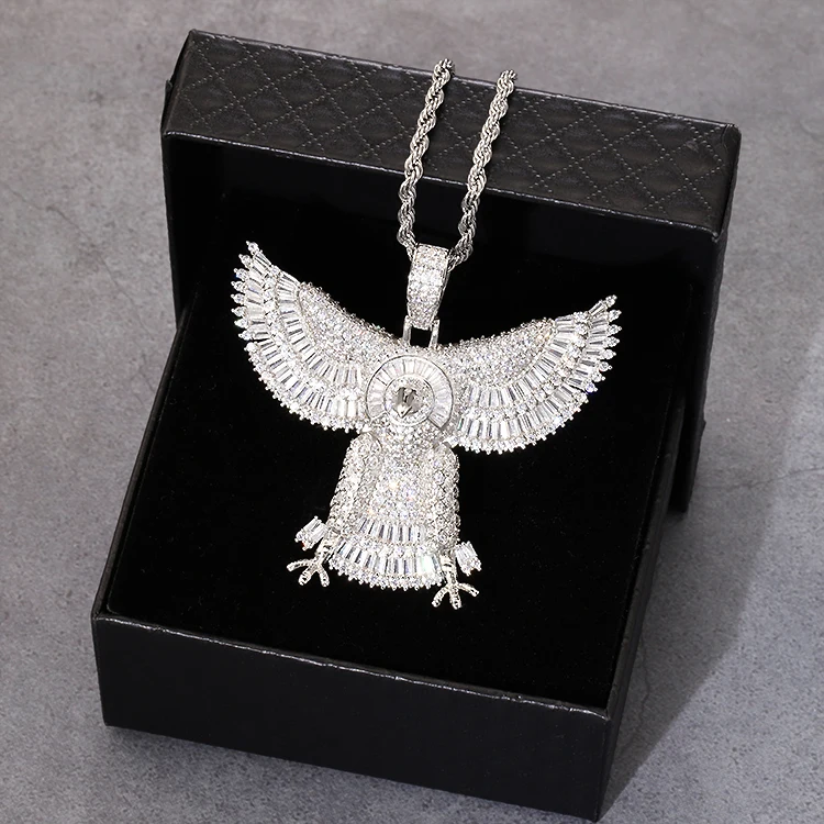 Collana Eigso S925 In Argento Sterling Con Ciondolo Aquila E Cuore D'Amore E Zirconi - 45+5 Cm, Regalo Con Confezione