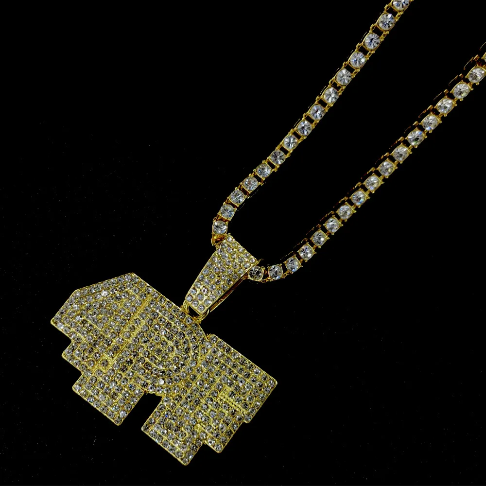 RQ Hot Sell 5mm Tennis Chain Alloy with Bling Rhinestone Hip Hop 4PF Letter Pendant Necklace