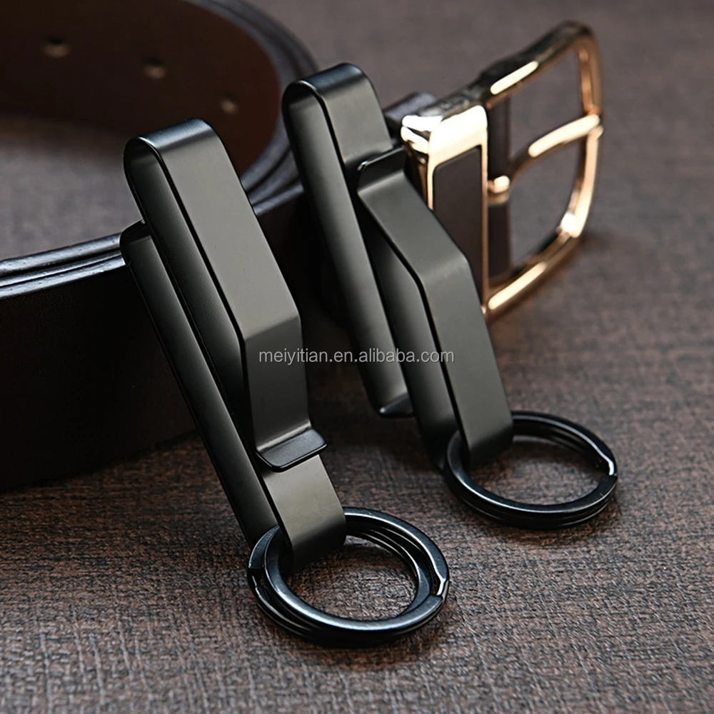 Stainless Steel Keychain Detachable Black Belt Keychain With 2pcs Key