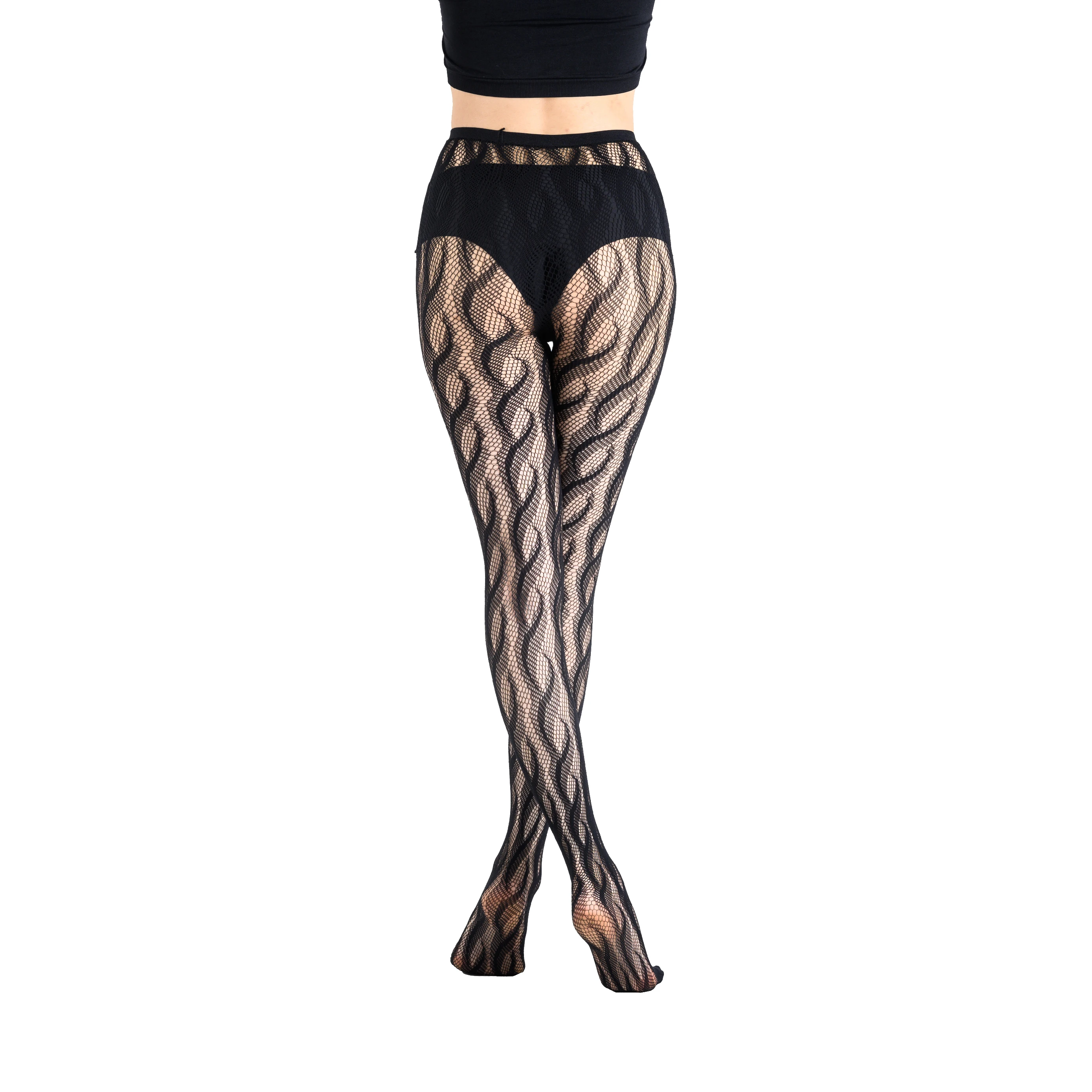 Wholesale Black Jacquard Tall Asian Girls Transparent Sexy Fishnet Stocking