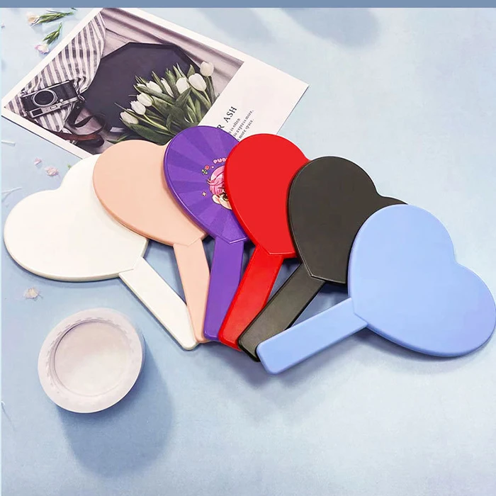 Plastic Heart Shaped Travel Handheld Cosmetic Mirror with Handle Custom Logo