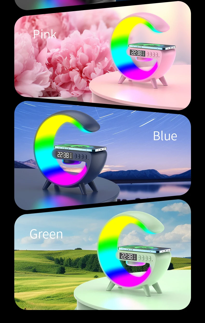 Bluetooth Speaker Atmosphere Table Lamp with Wireless Charger RGB Alarm Clock Ambient LED Night Light
