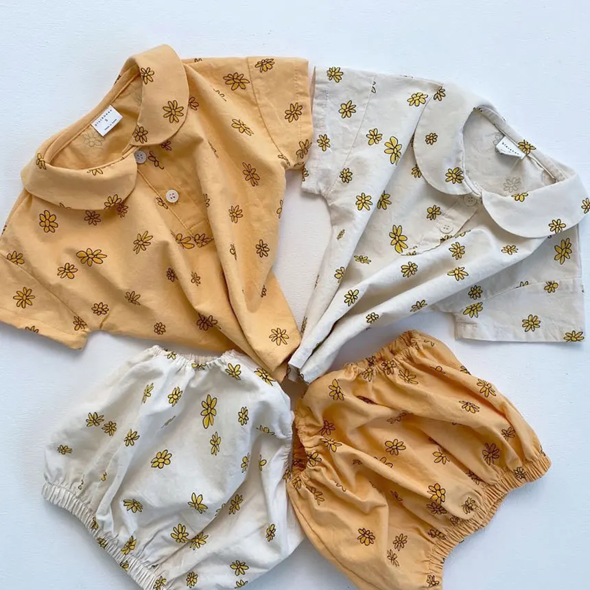 New baby Daisy floral jumpsuit bubble sleeve climbing suit