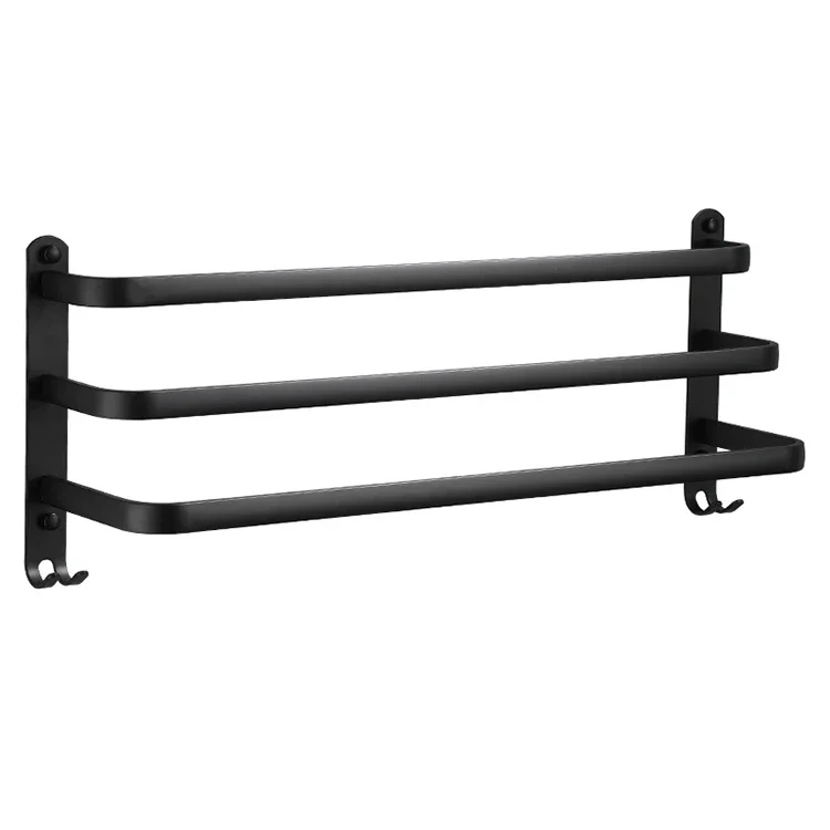 Chrome Vacuum Black Wall Mounting Shelf Metal Bathroom Towel Rack