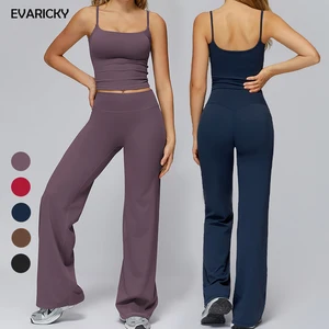 Evaricky OEM Women's Solid Breathable High Waist Leggings 2-Piece Yoga Active Wear Set with Four-Way Stretch Tank Top