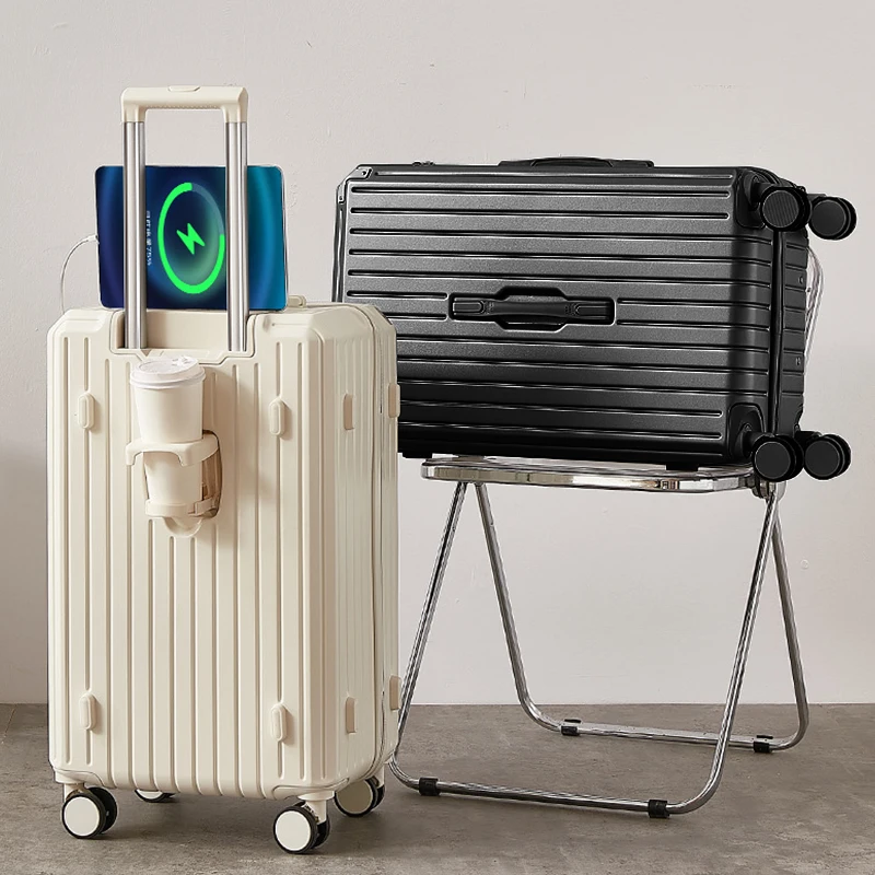Multi Functional Luggage with 3 Handle New Fashionable Suitcase Trolley Luggage Travel Bags with Cup Holder Luggage Set