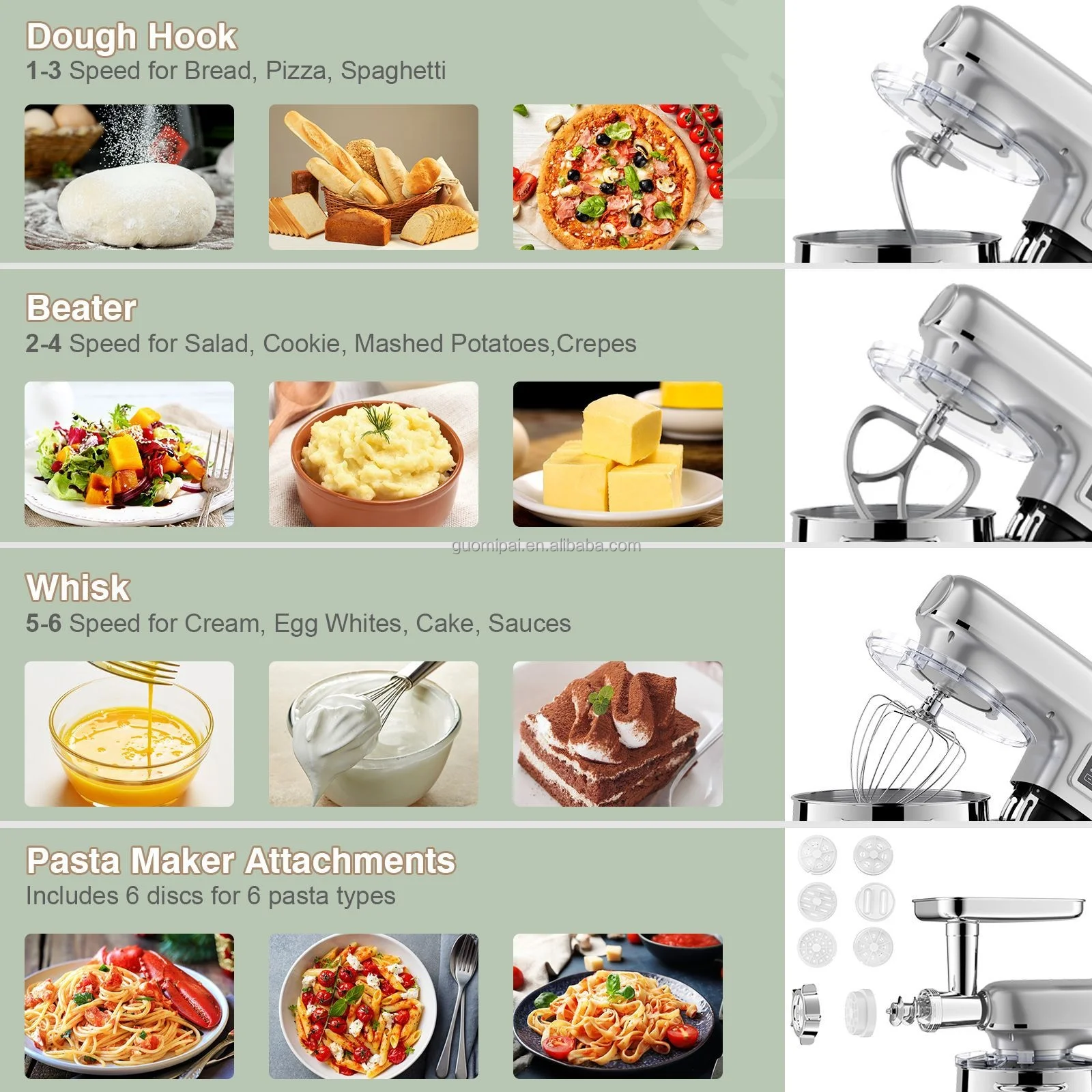 5 in 1 Kitchen Appliances OEM Multifunctional Impastatrice Electric Aid 8L Stainless Steel Mixing Bowl Meat Grinder Stand Mixer