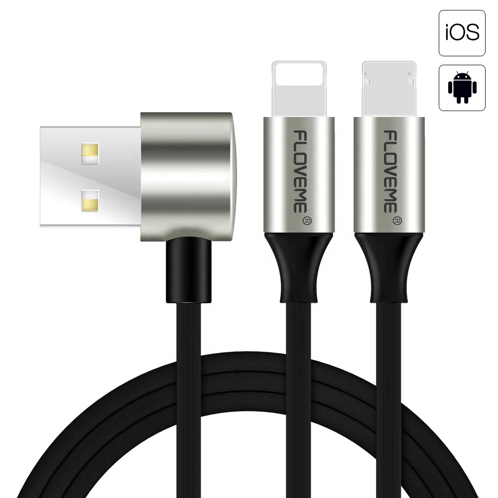 FLOVEME бесплатная доставка дешевый черный 2 в 1 usb-кабель для передачи данных iphone 90 градусов