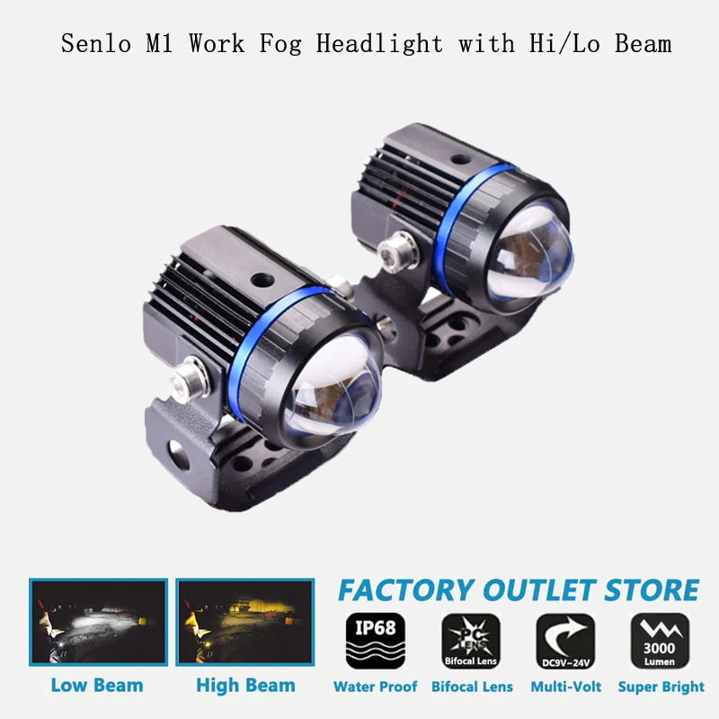 Senlo M1A PLUS Motorcycle LED Headlight Spotlights Auxiliary Drive Lighting Dual Colour Motorbike Fog Light for Motor TV Cars