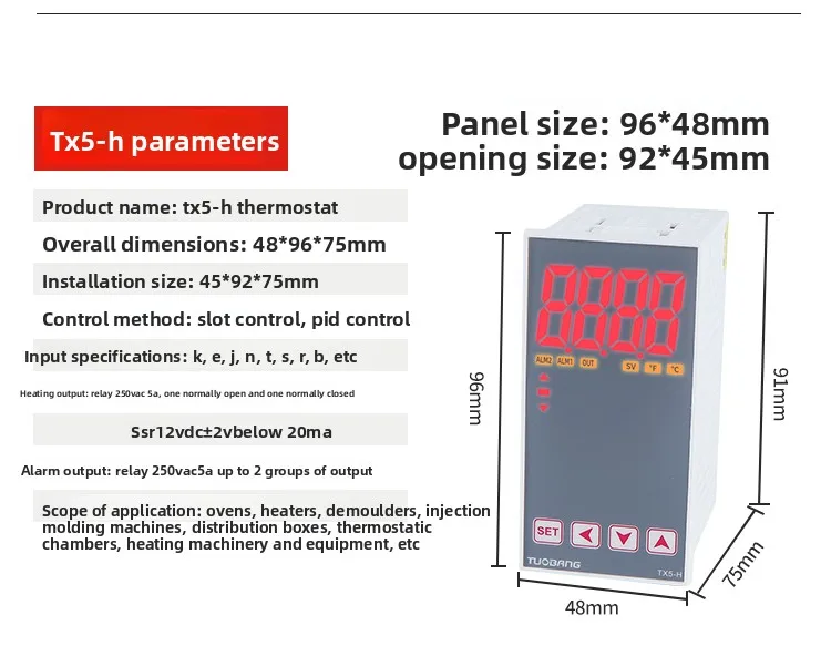 TX5-S/M/H/L/W Single-Row LED Display Smart PID Thermostat K/E/PT100 Type Industrial Temperature Controller for Packaging Machine