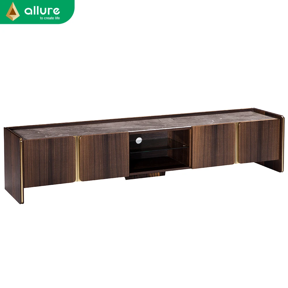 Allure High Quality Mirrored Rattan Wall Mounted Luxury Hidden Media Wooden TV Stand Cabinet Modern Designs