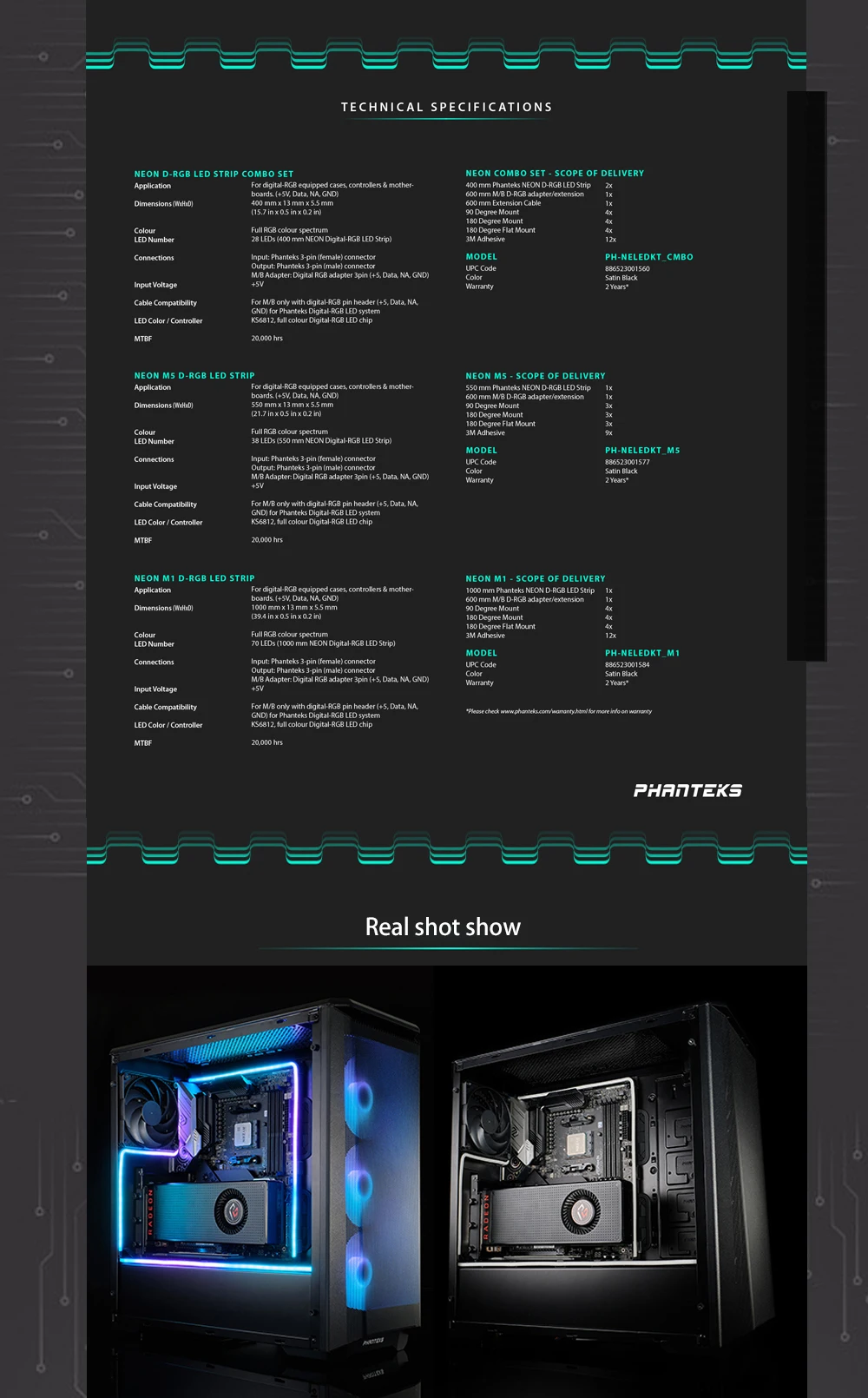 Phanteks Computer Case Mod Digital Rgb Neon Led Kit,5v 3pin Argb Led