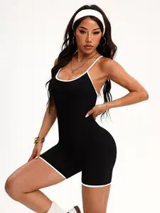 Custom Logo Beauty Back Running One Piece Bodysuit Workout Rompers Women Overalls Sportswear Fitness Yoga Wear With Chest Cups