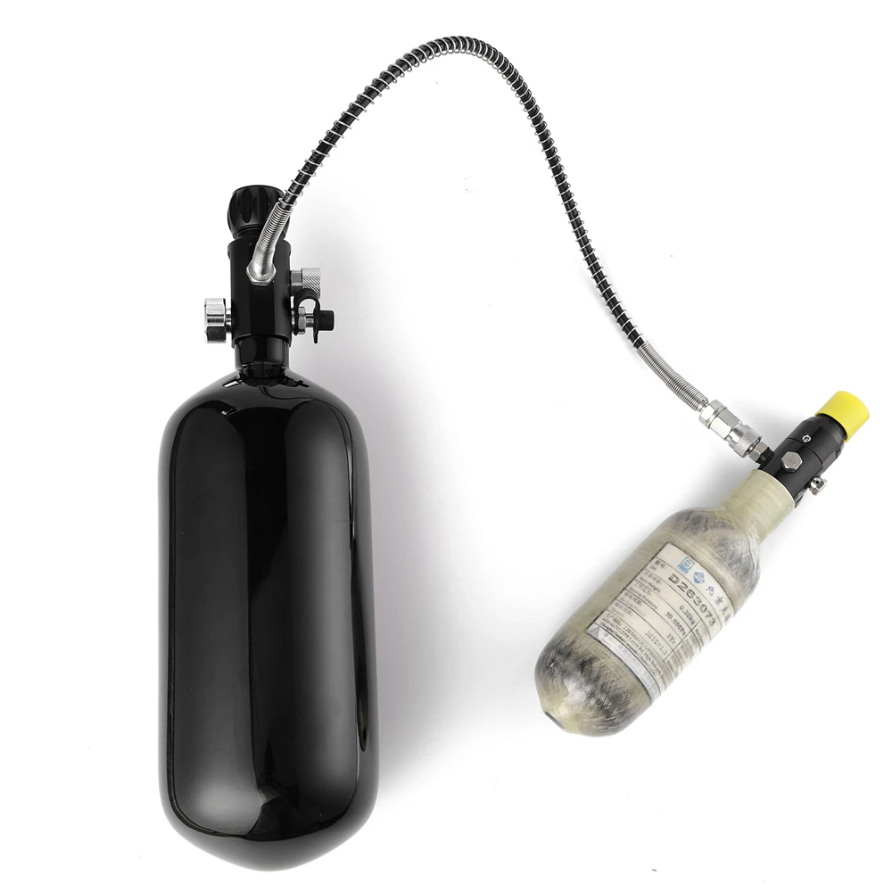 TUXING 2L / 122ci Carbon Fiber PCP Air Tank - 4500 PSI, With Dual Gauge DIN Valve & Fill Station For Paintball & Air Rifles