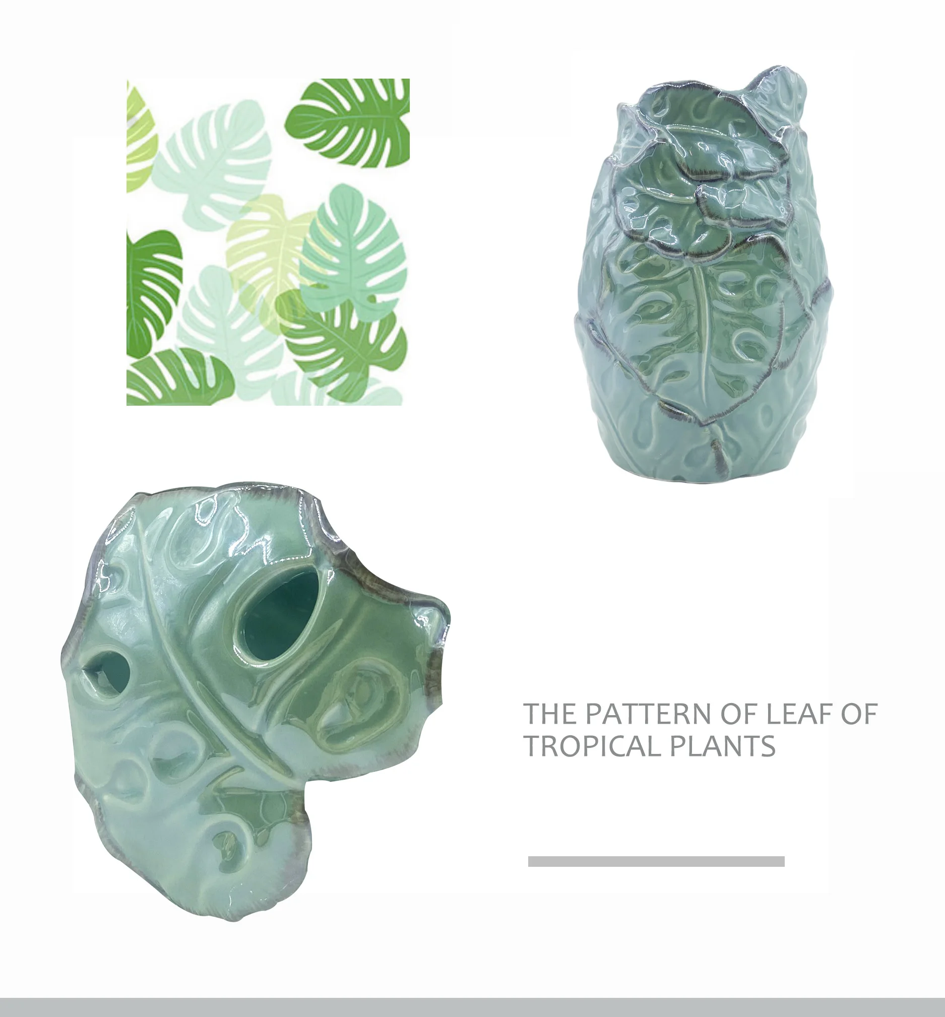 Home Goods Decorate Tropical foliag Design Ceramic Flower Vase Wholesale three color Porcelain Vase for Wedding Style